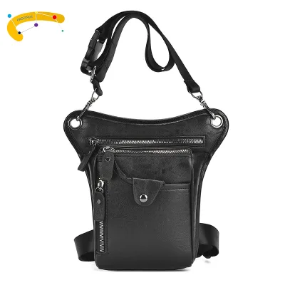 Multi-Function Waist Bag New Trend Men's Outdoor Sports Waterproof PU Waist Bag String Closure Korean Retro Cycling Bag