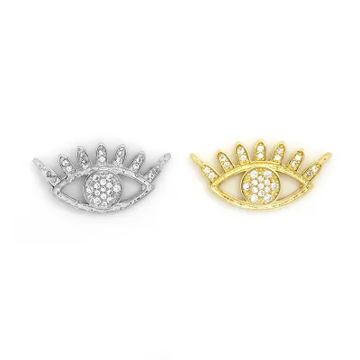 CZ Micro Pave Long Eyelash  Connector Micro Pave Eye Necklace Connector for Jewelry Making