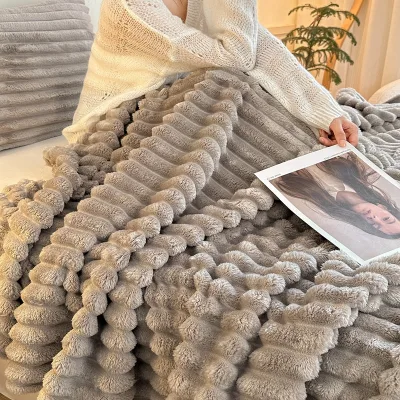 Factory OEM Customized Oversize Plush Sofa Bed Fleece Throw Blanket Cozy Winter Mink with Personalized Logo