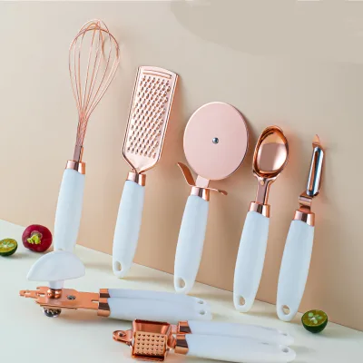 High Quality Stainless Steel Kitchen Utensils Set 7pcs Copper Color Plated Kitchen Gadget Set