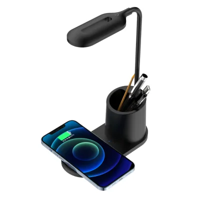LED Multifunctional Wireless Charging Desk Lamp Pen Holder 15W Output Power Eye Protection Bedroom Night Light Office Study Work