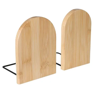 Wholesale 2 Pcs Natural Bamboo Bookend,Large Capacity Office Anti Slip Book Stand Holder,Wood Bookshelf Ends for Office