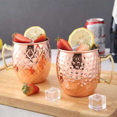 Copper Moscow Mule Mugs Hammered Cups Stainless Steel Heat Insulation Copper Plating Gold Mule Mugs With Handles Mug Copper
