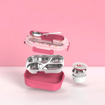 4 Compartment Convenient to Carry Student Lunch Box Divided Lunch Box Stainless Steel Bento Lunch Box