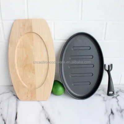 3pcs Cast Iron Hot Plate Serving Platter With Baking Griddle Tray/Sizzling Dish Set