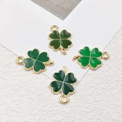 Green Four Leaf Clover Alloy Pendant Hanging Ornament for Clothing Decoration Bracelet Necklace