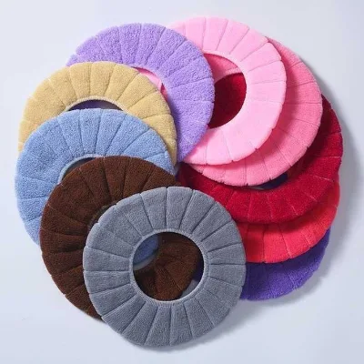 New Color Blocking Knitted Toilet Seat Cushion Handle With Elastic Washable Household Toilet Seat Cover