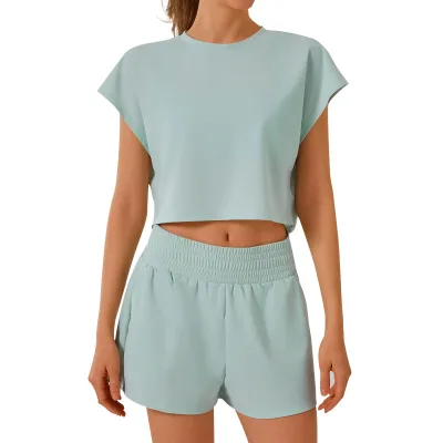 Women's Summer Fitness Yoga Tops Casual Quick-Drying Loose Breathable Short Sleeve Running Suit