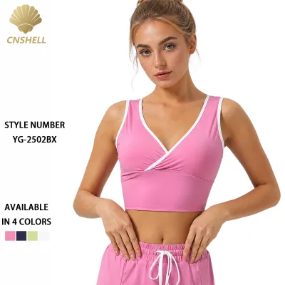 Women's Breathable, Quick-drying, UV-protective Yoga Top with Contrasting Colors and Removable Breast Pads.