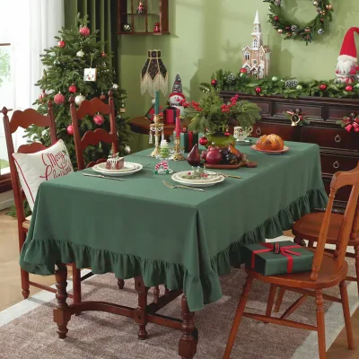 100% Cotton Ruffle Tablecloth Rectangular Solid Farmhouse Table Cover Home Dining Decor Custom Size Color OEM ODM