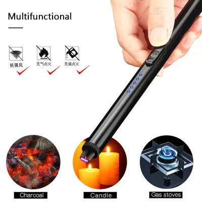 Wholesale LED Battery Display Safety Lock Hanging Stick Lighter USB Rechargeable Arc Lighters for Candle Bbq