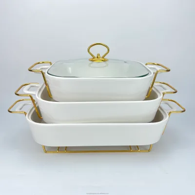 Luxury Kitchen Set with Ceramic Food Warmer Marble Chafing Dish Fire Heating Roasting Pans for Catering