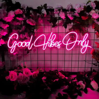 Happy Birthday Good Vibes Neon Signs Wall Art Gifts Dimmable LED Neon Light Sign for Engagement Bachelorette Party Birthday