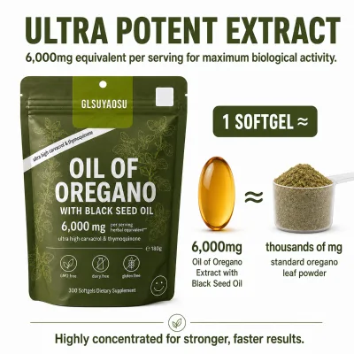 Private Label Ultra Potent 6000mg Natural Oil Oregano Softgels High Carvacrol Immune Support Antioxidant Unisex Supplement 300