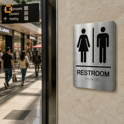 OEM Custom ANSI A117.1 Restroom Sign Visually Impaired Durable Tactile Braille Signage for Office Public Facility