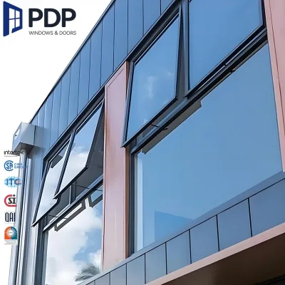 PDP High Quality Non-Broken Bridge Aluminum Crank Awning Window with Louver and Stainless Steel Flyscreen for Exterior Use