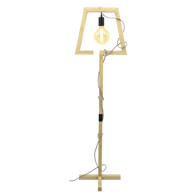 Wooden Bamboo Tripod Floor Lamp with Bamboo Shelf Industrial Design for Living Room and Small Spaces
