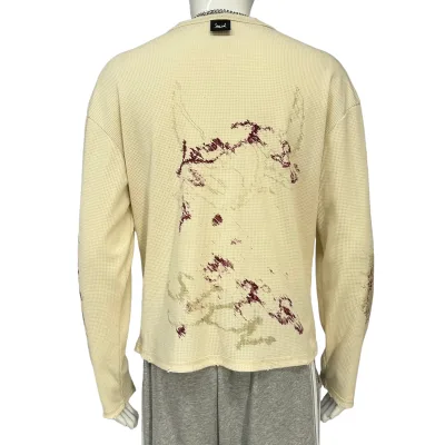Wholesale Waffle Distressed Washed Waffle t Shirt Long Sleeve Shirt Custom Men Waffle T-shirt