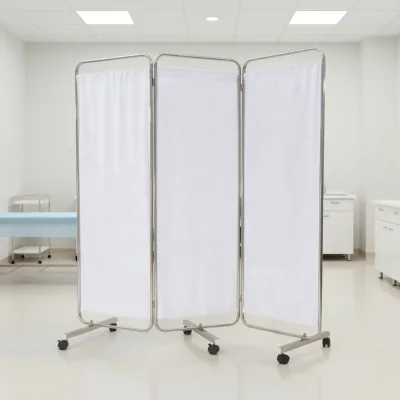 Three Fold Hospital Screen | Multiple Fat Fiber Modern Medical Privacy Screen Wheels 3-Panel Foldable Room Divider for Bathroom