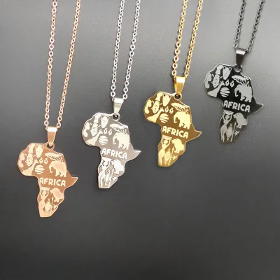 Guantang 2022 Wholesale Stainless Steel Jewelry Tribal/Egyptian Eye of Horus/Elephant Africa Animal Map Necklace Earring