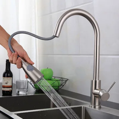 Cross-border 304 stainless steel kitchen universal faucet, washbasin, rotating and sliding multi-functional cold and hot water
