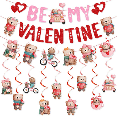 Valentine's Day Flag Pulling Cute Little Bear Valentine's Day Confession Party Decoration
