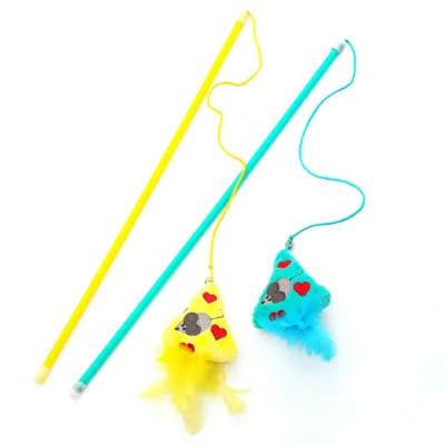 New Products Cheese Mouse Cat Teaser with Feather Interactive Cat Toy