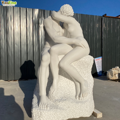 Custom Life Size Garden Marble Stone Love Couple Kissing Statue for Sale