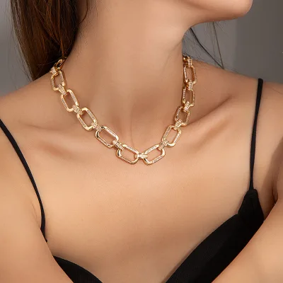Unique Trendy Hip Hop Style Necklace European American 18K Gold Jewelry Cool Street Fashion Daily Matching Women Accessory