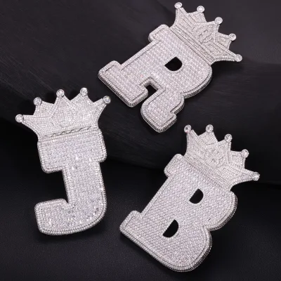 Iced Out Crown Initial Letter Pendant Brass 5A Zircon Alphabet Charm Hip Hop Men Necklace Pendant