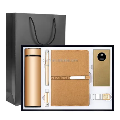Tradeshow Giveaways Promotional Vacuum Cup + Pen + USB Flash Drive + A5 Notebook + Power Bank + Key Chain