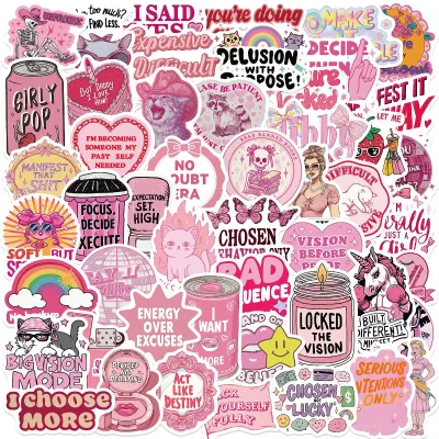 50Pcs Pink Girls Rebellious Phrase Graffiti Stickers for Phone Decor Funny Cool Quotes Sticker