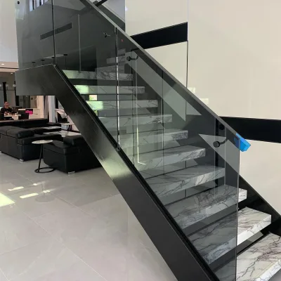 luxury marble tread staircase double stringer durable metal structure staircase