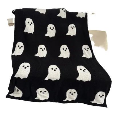 Promotion Custom Design Hallowmas Ghost Flannel Fleece Blanket Solid Pattern Woven American Portable Airplane Digital Printing