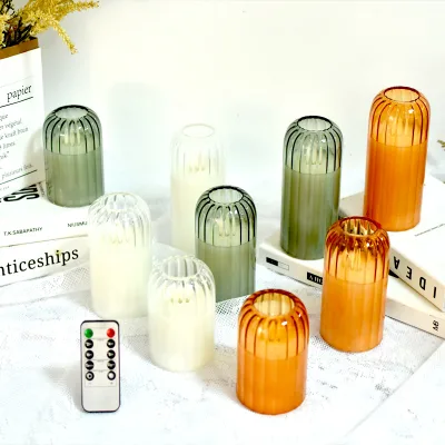 56H Striped Necking Glass LED Electronic Candle Simulation Flame Electroplated Glass Christmas Candle