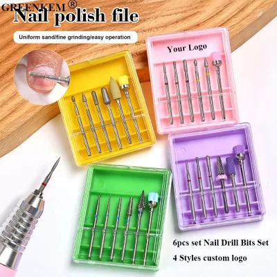 Diamond Nail Grinding Head with Cleaning Brush Polishing Nails Removal Cuticle for Manicure Salon 6Pcs Nail Drill Bits Set