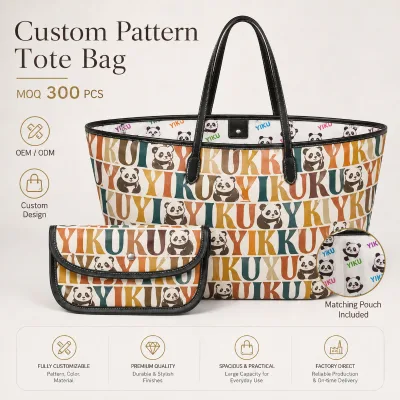 YIKU Custom Printed Tote Bag for Women Large Capacity Pattern Handbag with Matching Pouch OEM ODM Private Label Manufacturer