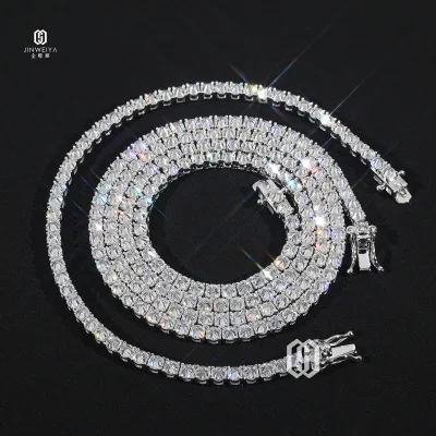 Upside Down Claw Setting Moissanite Tennis Chain 3mm Iced Out 925 Sterling Silver Tennis Chain Unisex Past Diamond Test