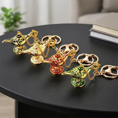 Zinc Alloy Metal Aladin Lamp Key Chain Multi-color Fashion Charm Bag Car Key Pendant Couple Small Gift Keyring