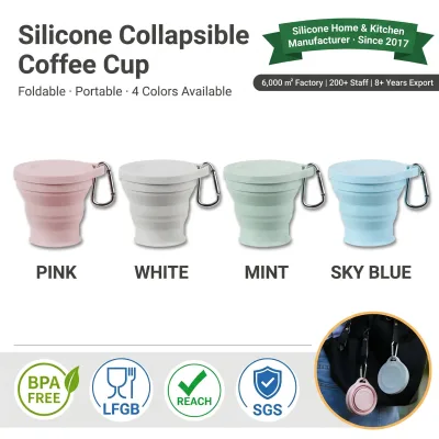 Custom Portable Outdoor Silicone Coffee Mug Collapsible Travel Foldable Heat-Resistant Sustainable Hiking/Camping
