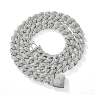 S925 Sterling Silver Moissanite Cuban Chain Link 60cm Moissanite Paving Fashion Cuban Chain for Men/Women Cuban Chain Moissanite
