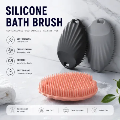 Factory Oem Odm Bath Shell Brush Exfoliating Spa Body Care Tool Silicone Body Scrubber With Hanging Hole
