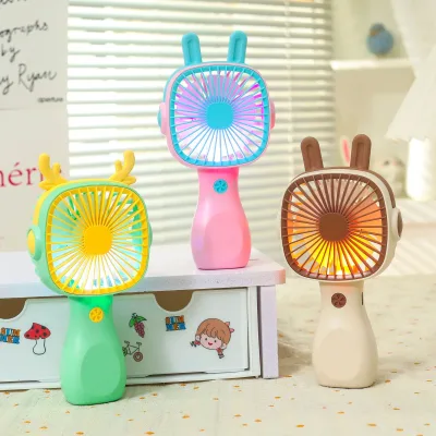 Cartoon Rabbit Mini Fan Rechargeable Handheld Gradient Color Light Three-Speed Small USB Fan