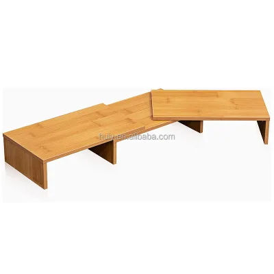 Wood Desktop Stand with Adjustable Length 3 Shelf Computer Monitor Riser