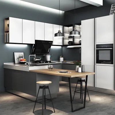 Custom Modern Style Full Kitchen Cabinet with Wood Grain Smart Design