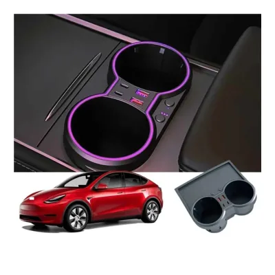 Fast Charging USB Hub Air Fragrance Knob for Tesla Model 3/Y Car Center Console Cup Holder Multiport with RGB Light Accessories