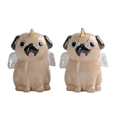 Hand Painted Pug Dog Ceramic Herb & Spice Tools-Salt and Pepper Shaker Set