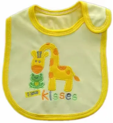 100% Cotton Unique Design Cartoon Baby Bibs Embroidery Style Button Closure Washable Printed Baby Feeding Bibs for Comfort Style
