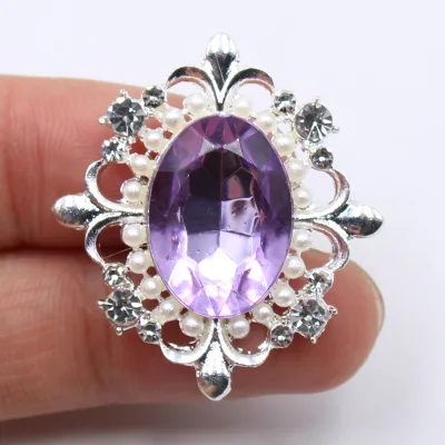 Wholesale Diy Dress 30*34MM NEW Acrylic Button Pearl Rhinestone Silver Alloy Buttons for Clothing