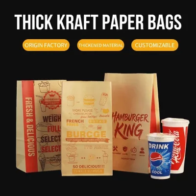 Customizable Kraft Paper Bags for Food Packaging Bakery Takeout Thickened Disposable Snack Bags for Fried Chicken and Burgers